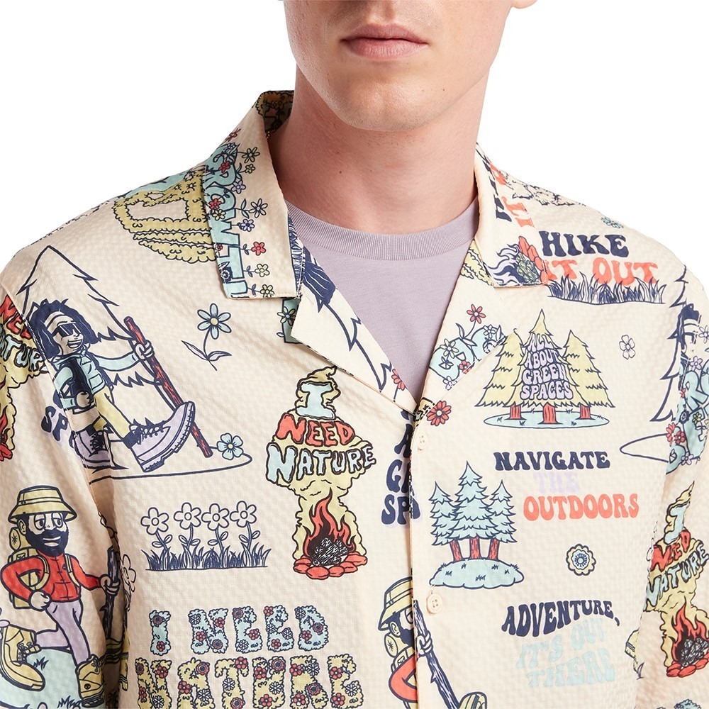 Timberland Short Sleeve Graphic Resort Shirt Nature size XL - Picture 4 of 13